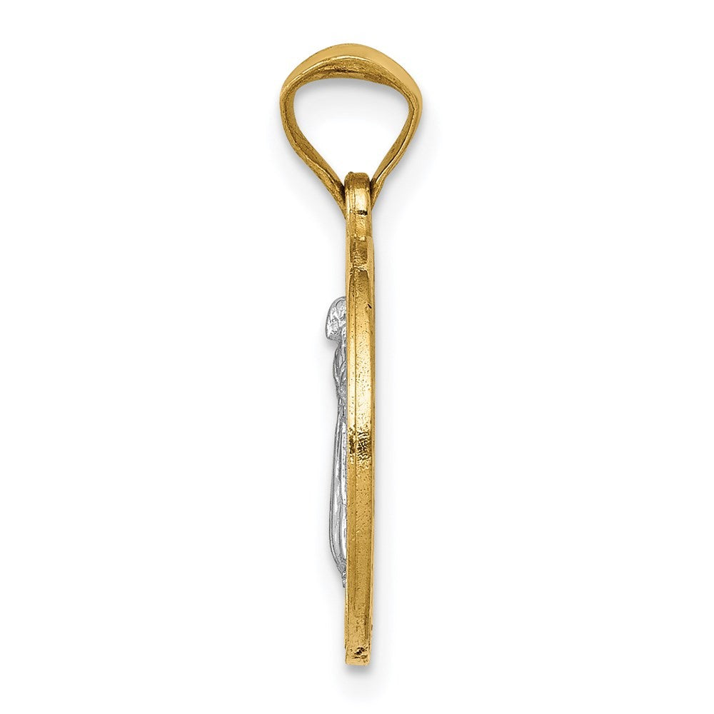14k Yellow Gold With Rhodium Circle St. Benedict Medal Pendant