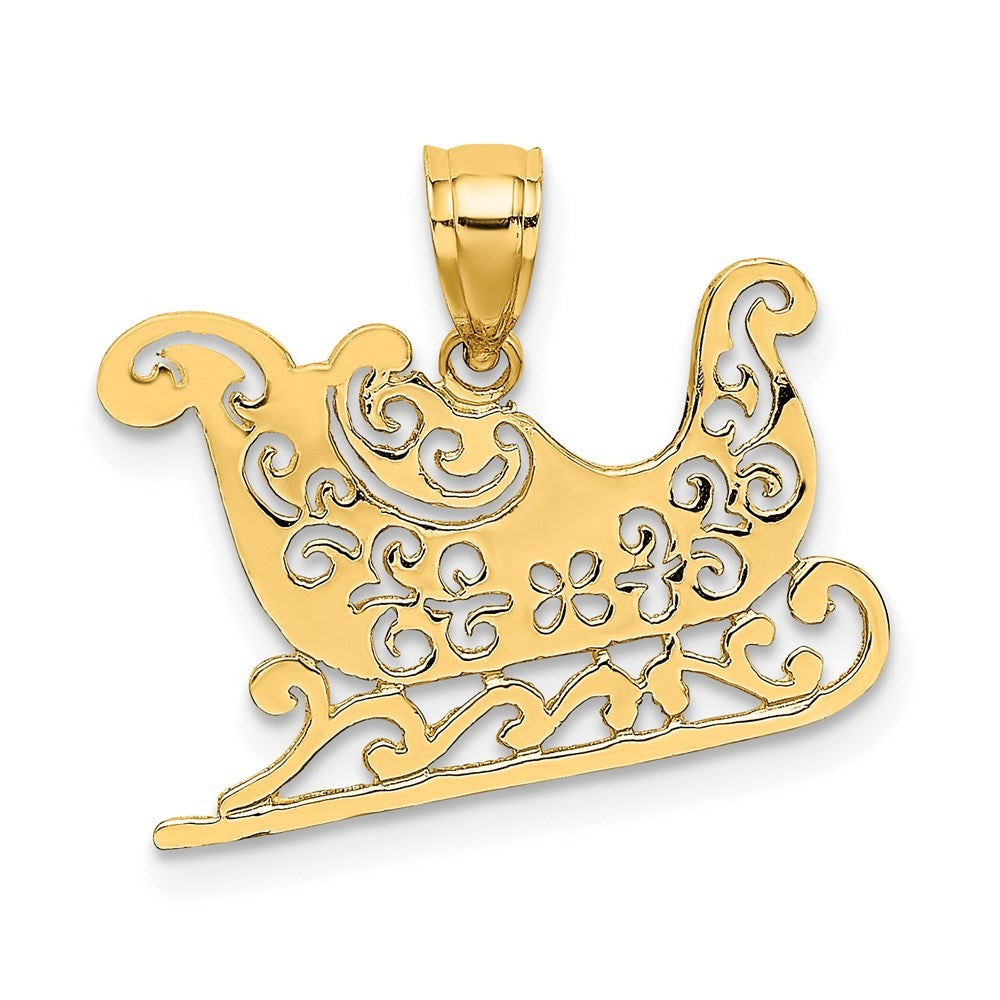14k Yellow Gold Polished Filigree Sleigh Charm