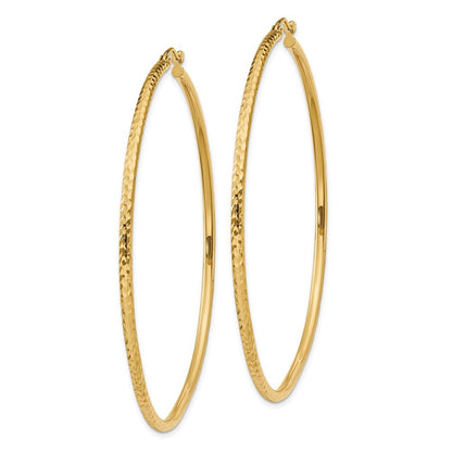 14k Yellow Gold Diamond-cut 2mm Round Tube Hoop Earrings