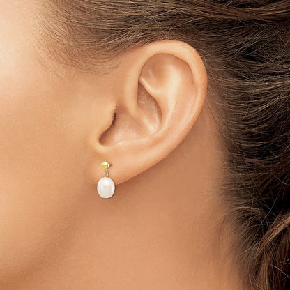 14k Yellow Gold 8-9mm White Rice Freshwater Cultured Pearl Dangle Earrings