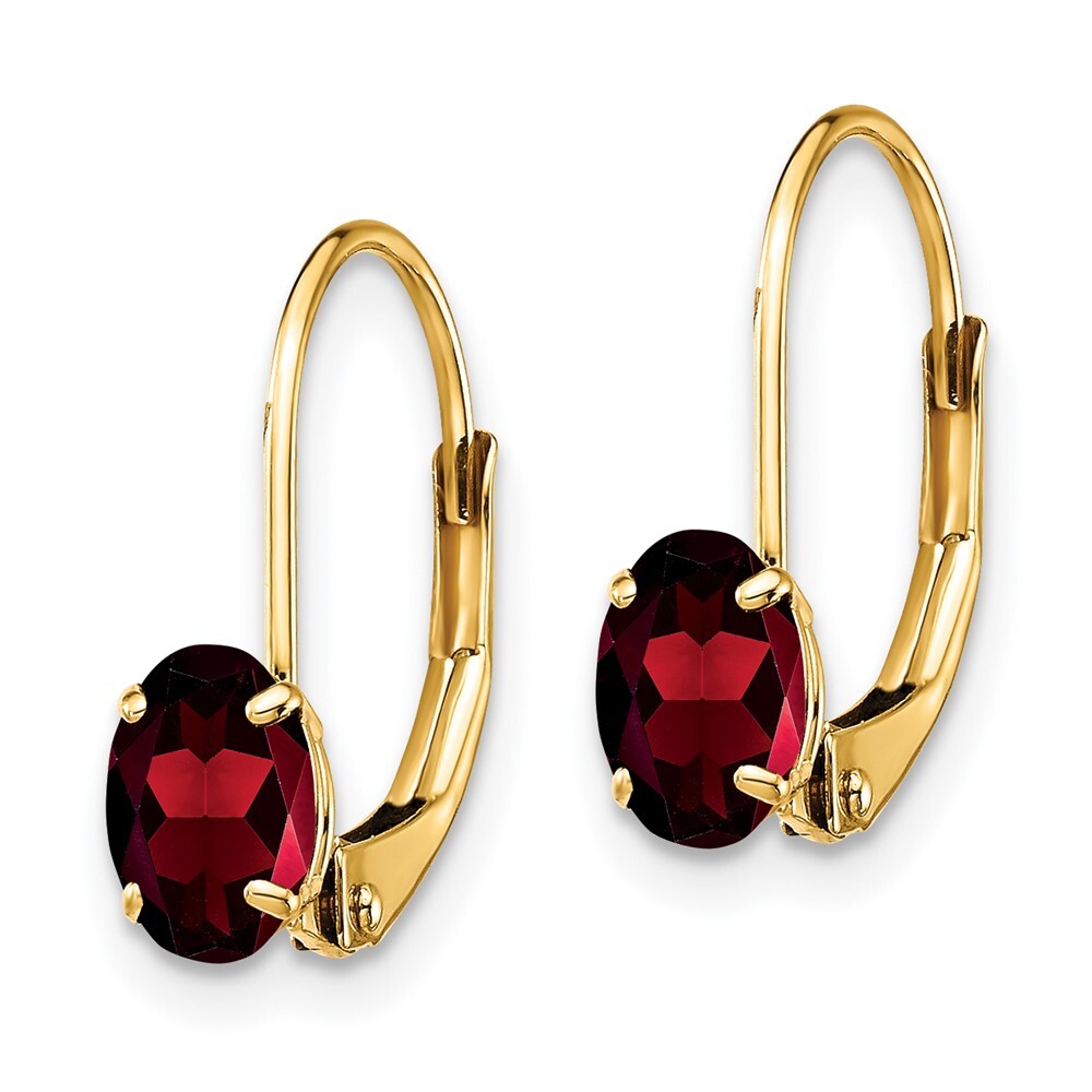 14k Yellow Gold 6x4mm Oval Garnet Dangle Earrings Leverback Gift for Women