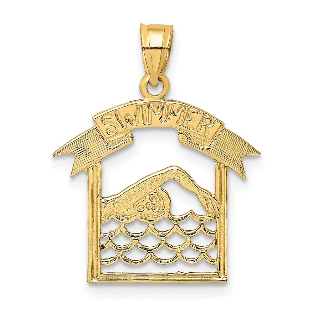 14k Yellow Gold SWIMMER In Frame Charm