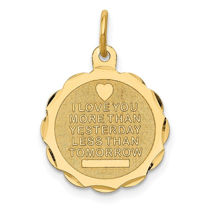 14k Yellow Gold Love Sentinment Engraveable Charm Pendant for Women