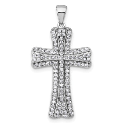 Sterling Silver Rhodium-plated Polished Cubic Zirconia Cross Pendant