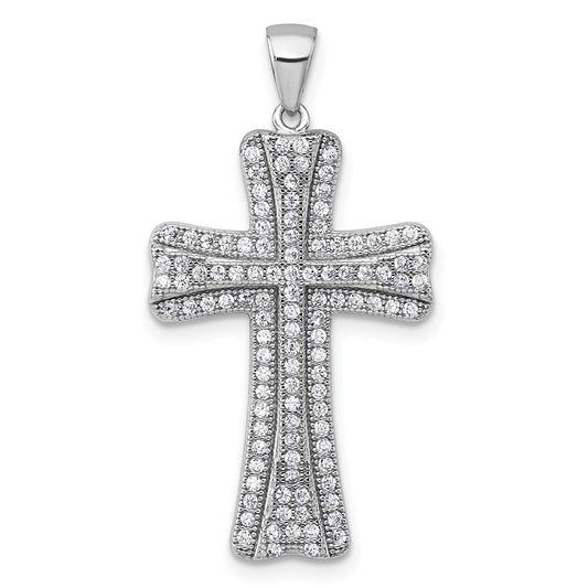 Sterling Silver Rhodium-plated Polished Cubic Zirconia Cross Pendant