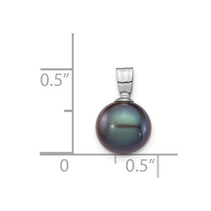 14K White Gold 8-9mm Round Black Freshwater Cultured Pearl Pendant