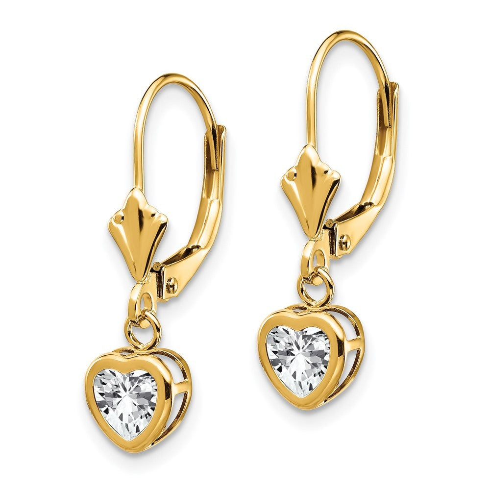 14k Yellow Gold 5mm Heart Cubic Zirconia Earrings