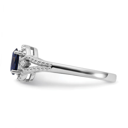Sterling Silver Rhodium-plated Created Sapphire & Diamond Ring