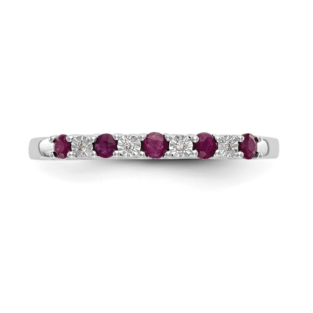 14k White Gold .01 carat Diamond and Ruby Complete Band Size 7