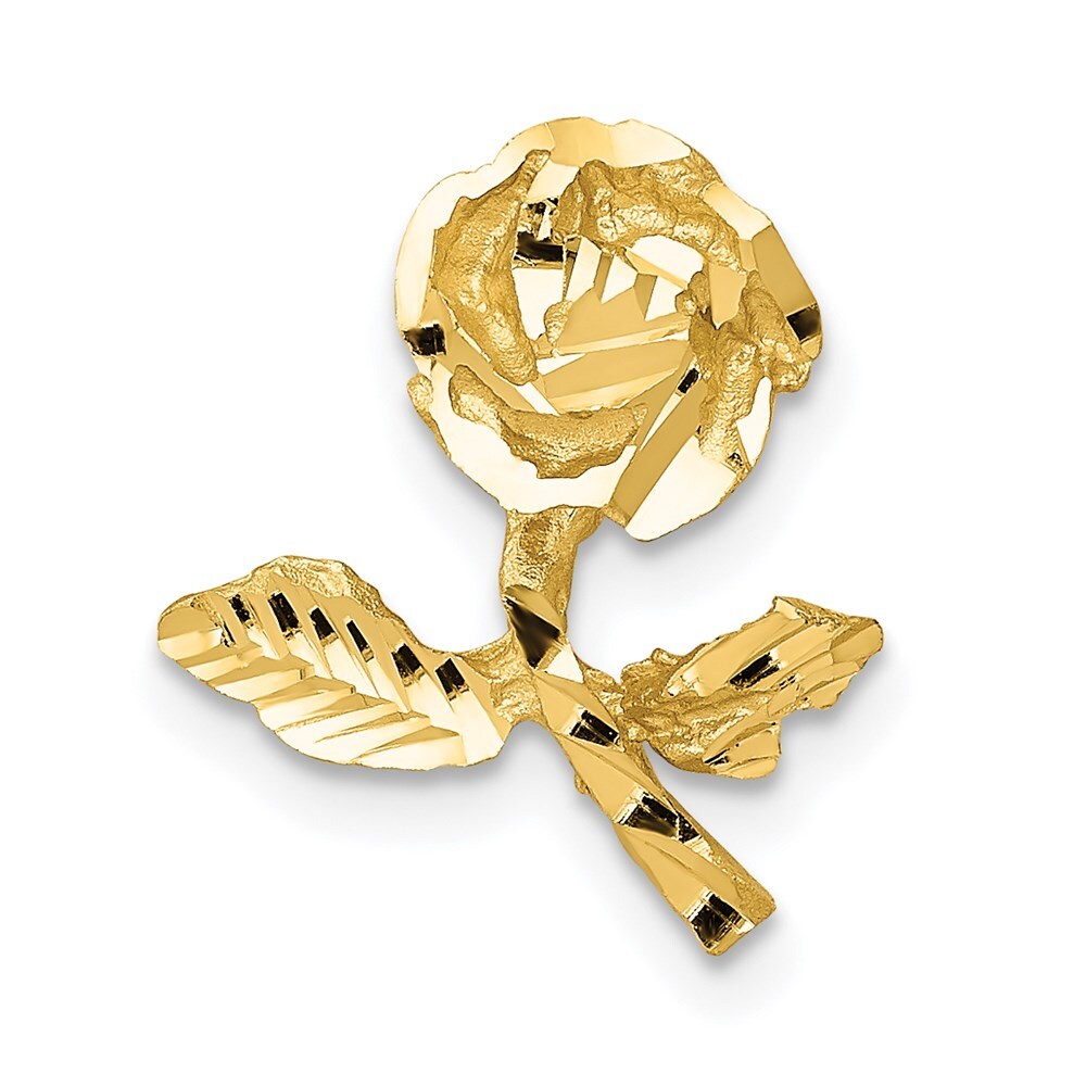 14k Yellow Gold Satin Diamond-cut Rose Chain Slide Pendant for Women