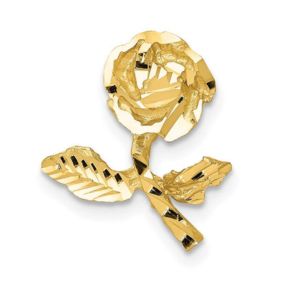14k Yellow Gold Satin Diamond-cut Rose Chain Slide Pendant for Women