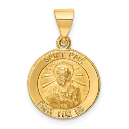 14k Yellow Gold Polished and Satin St Paul Medal Hollow Pendant