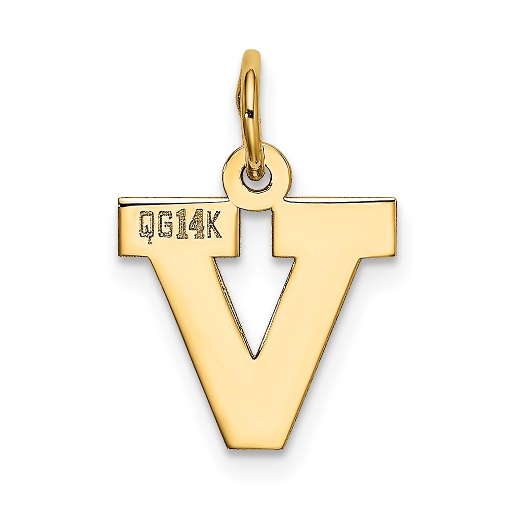 14k Yellow Gold Small Block Letter V Initial Charm Pendant for Women