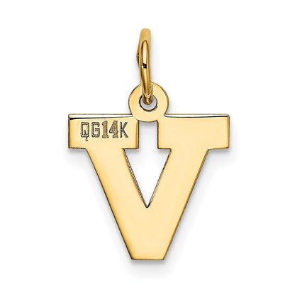 14k Yellow Gold Small Block Letter V Initial Charm Pendant for Women