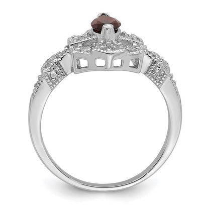 Sterling Silver Dark Red Rhodium-plated Marquise Cubic Zirconia Ring Size 7