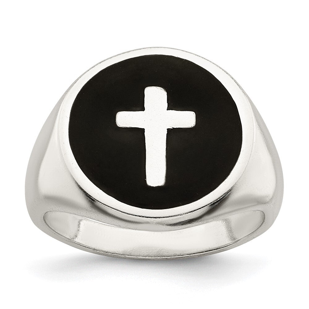 Sterling Silver Rhodium-plated Enameled Cross Ring Size 10