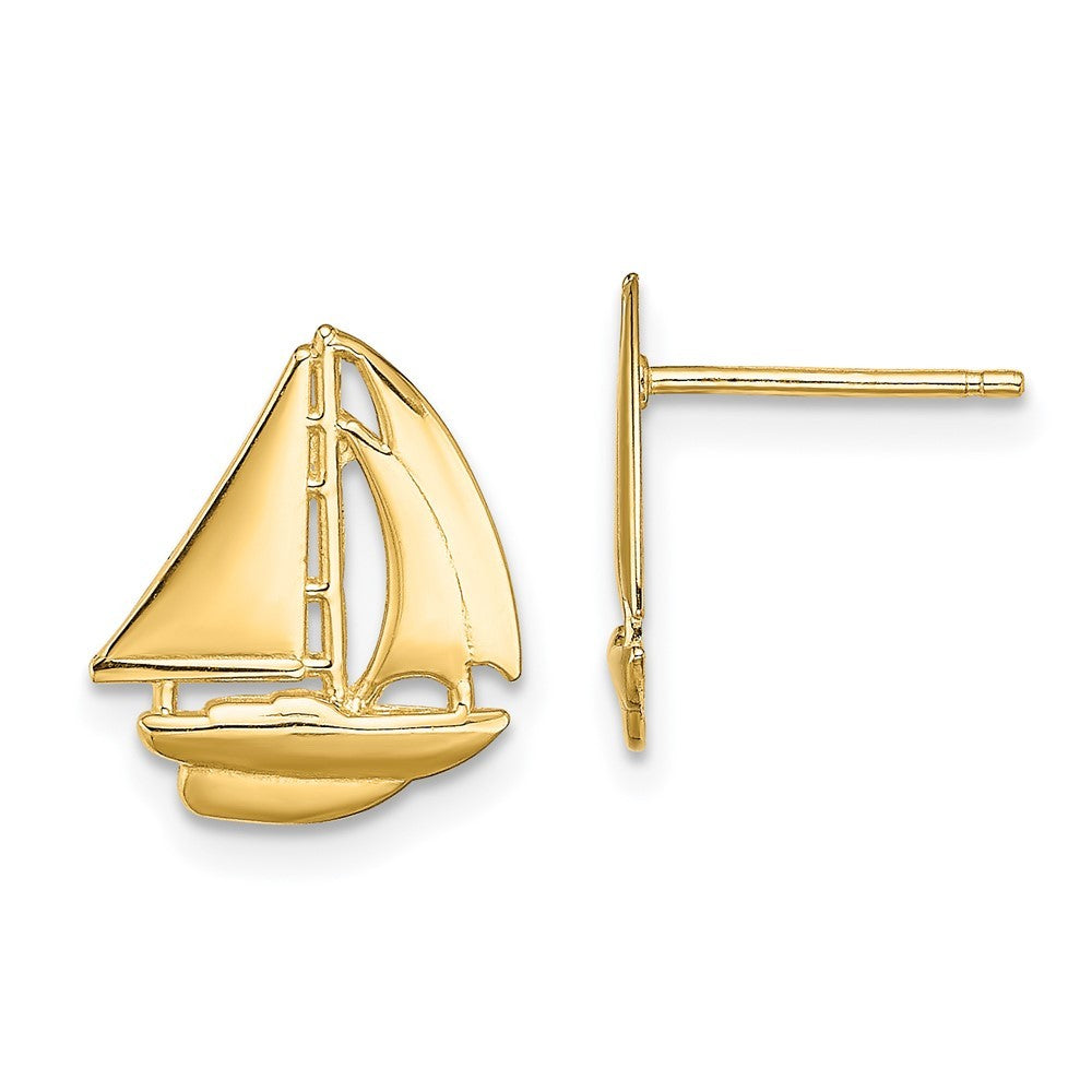 14k Yellow Gold Polished Sailboat Earrings