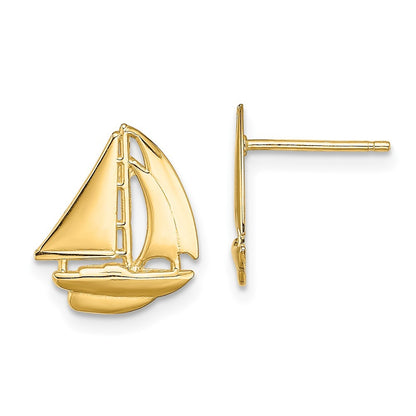 14k Yellow Gold Polished Sailboat Earrings