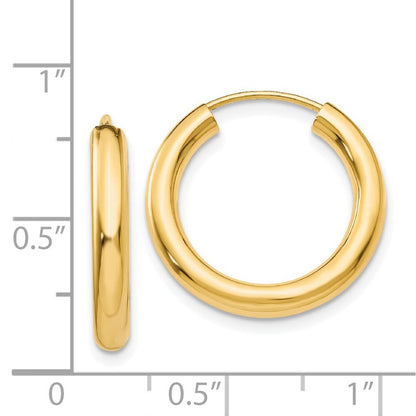 14k Yellow Gold Polished Endless Tube Hoop Earrings Gift for Women