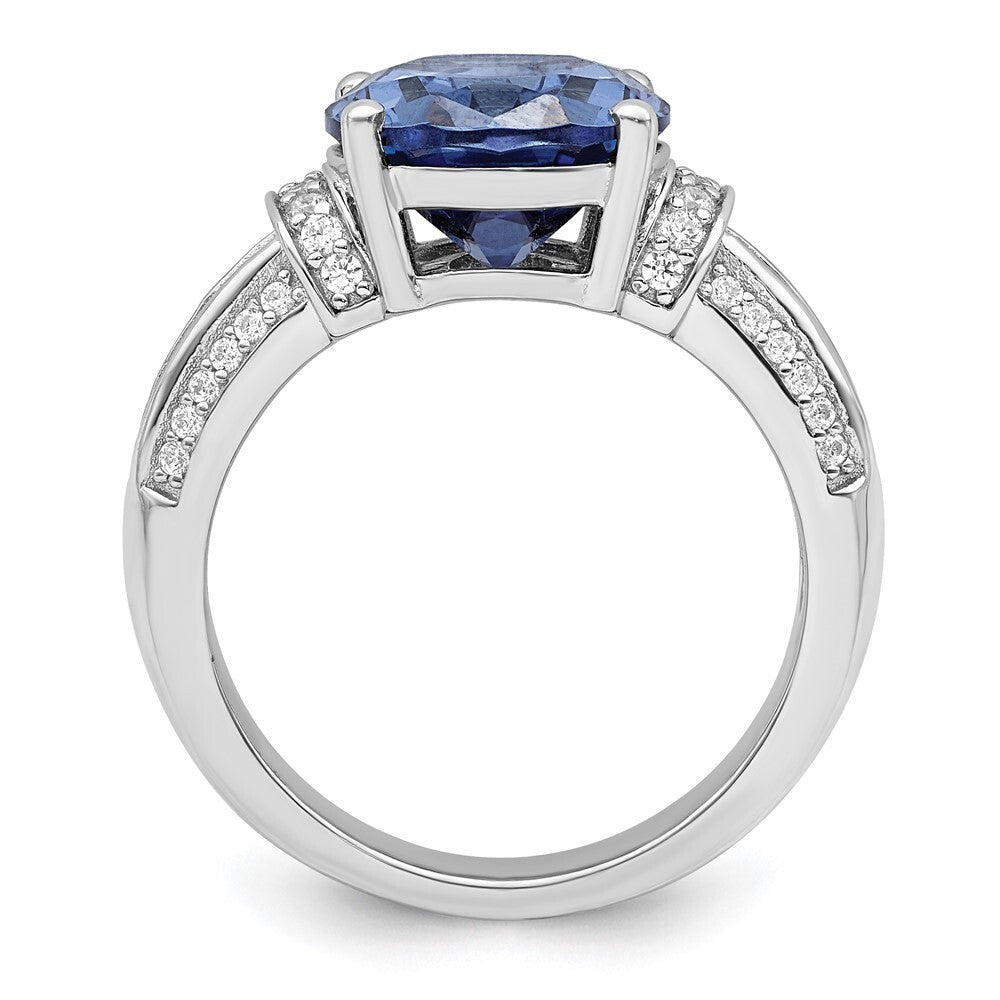 Sterling Silver Rhodium plated Blue & White CZ Ring Size 8