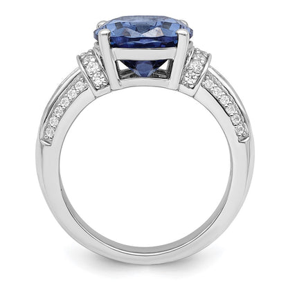 Sterling Silver Rhodium plated Blue & White CZ Ring Size 8