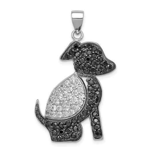 Sterling Silver Rhodium-plated Black and Clear Cubic Zirconia Dog Pendant