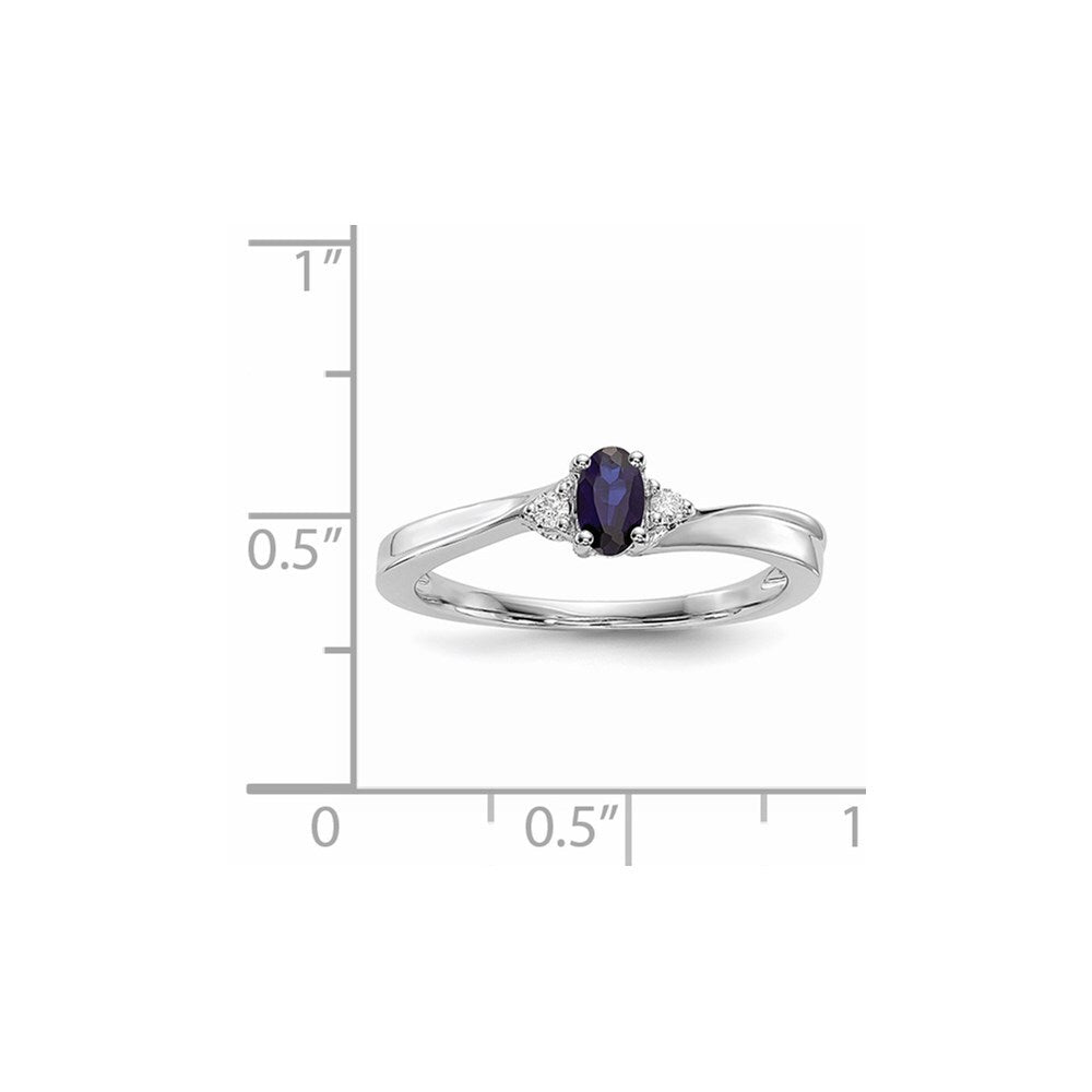 Sterling Silver Rhodium DiamonDiamond-Cutreated Blue Sapphire Birthstone Ring