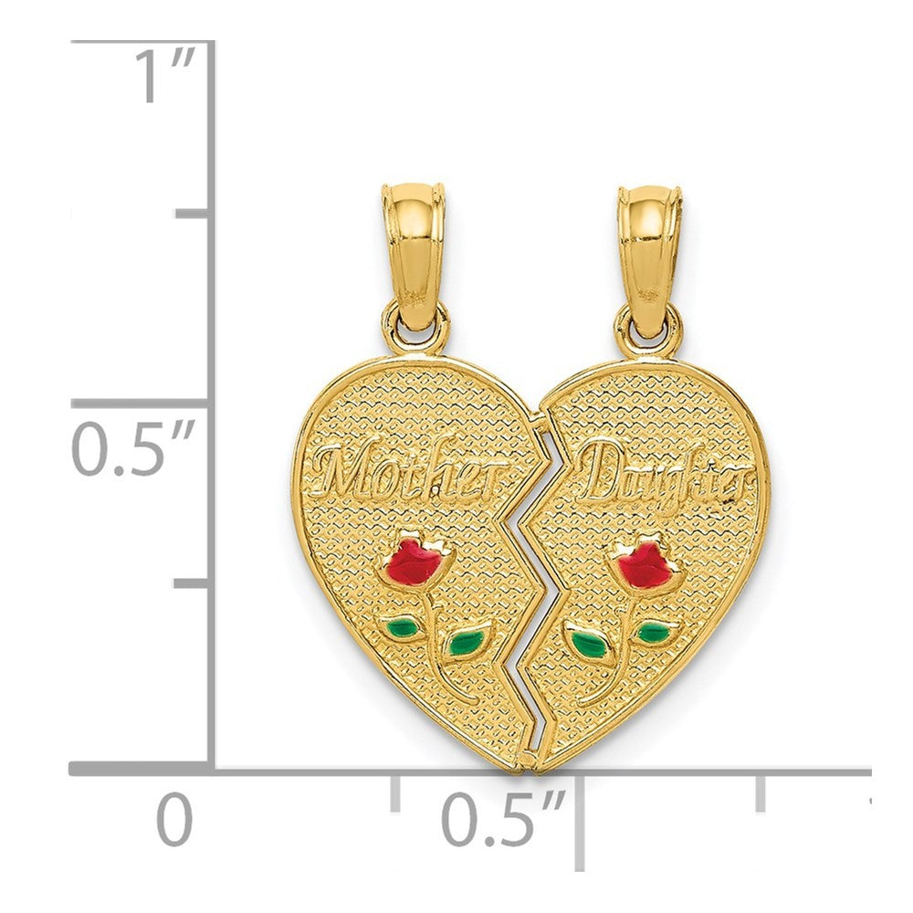 14k Yellow Gold Enameled MOTHER - DAUGHTER Break-apart Pendant