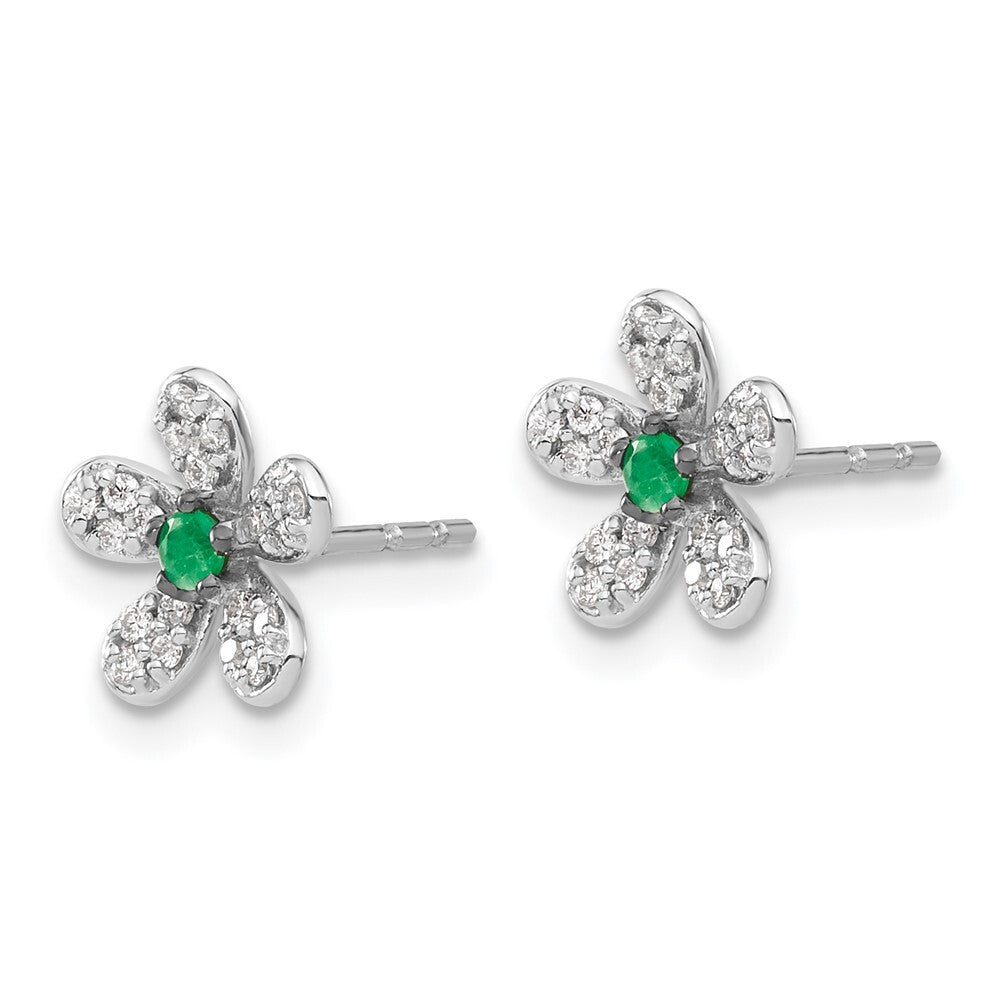 14k White Gold Diamond and Emerald Stud Earrings