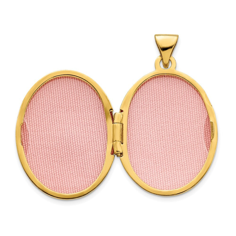 14k Yellow Gold White Rhodium Brushed/Polished Diamond Stars Oval Locket Pendant