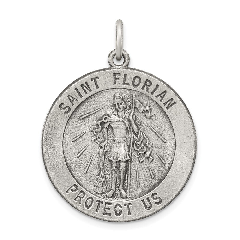 Sterling Silver Antiqued Saint Florian Medal Pendant