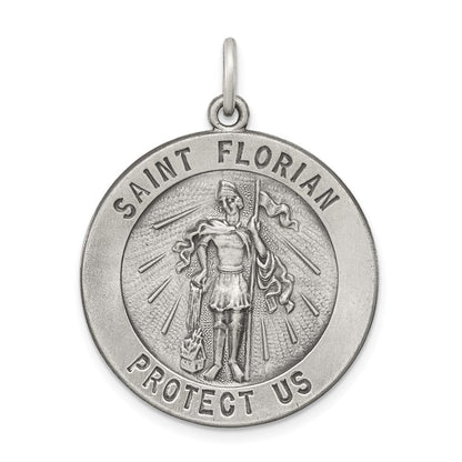 Sterling Silver Antiqued Saint Florian Medal Pendant