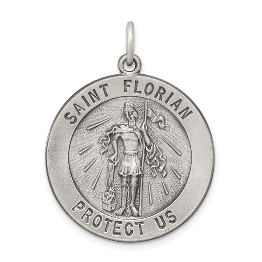 Sterling Silver Antiqued Saint Florian Medal Pendant