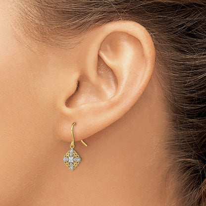 14k Yellow Gold Rhodium Fancy Filigree Dangle Wire Earrings Gift for Women
