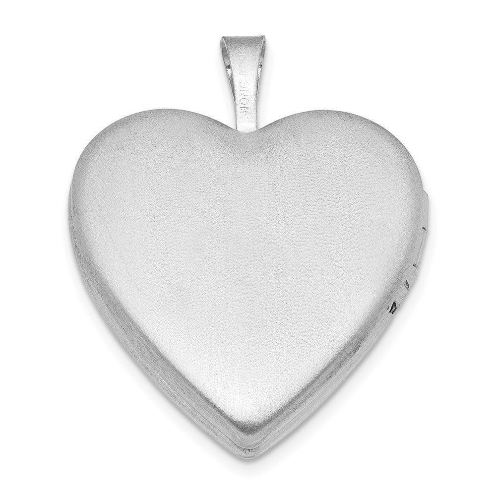 Sterling Silver RH-plated Satin Polished Angel Wings 20mm Heart Locket