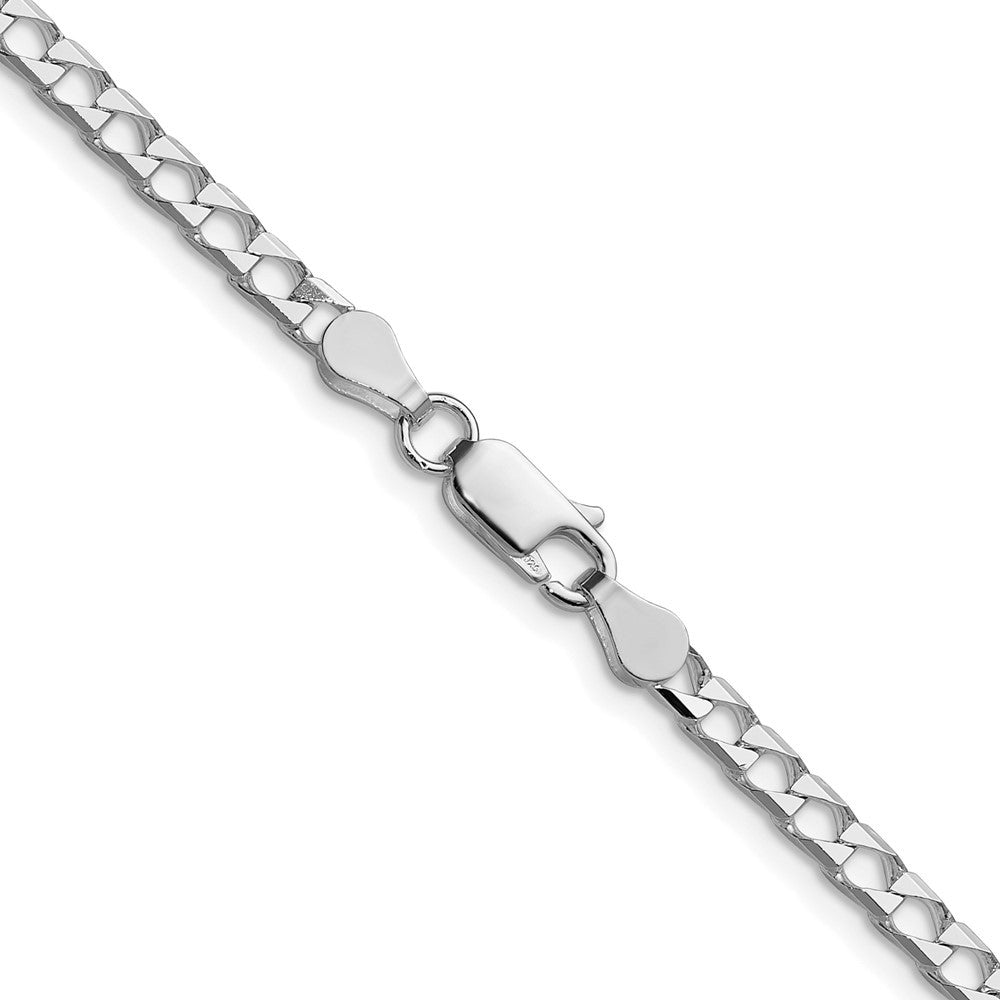 Sterling Silver Rhodium-plated 3.25mm Diamond-Cut Square Curb Chain Necklace