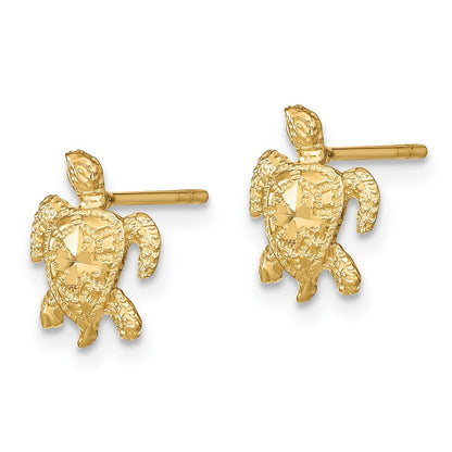 14k Yellow Gold Polished Diamond-cut Sea Turtle Stud Earrings Gift for Women