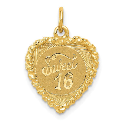 14k Yellow Gold SWEET Sixteen Heart Charm Pendant for Women