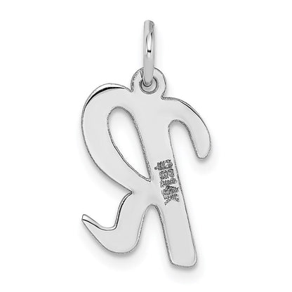 14k White Gold Medium Script Letter R Initial Charm Pendant for Women