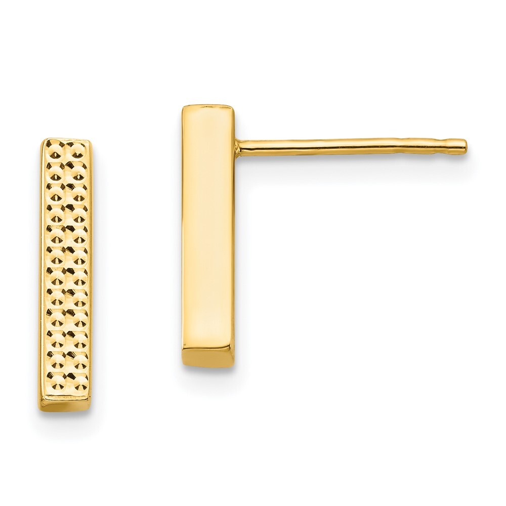 14k Yellow Gold Textured Bar Stud Earrings Gift for Women
