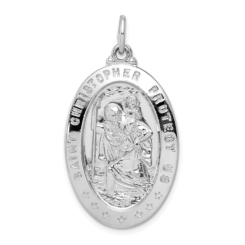 Sterling Silver Rhodium-plated Saint Christopher Medal Pendant