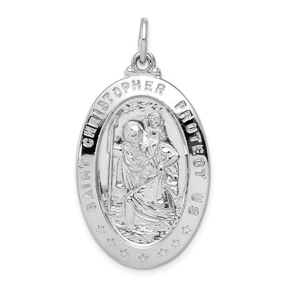 Sterling Silver Rhodium-plated Saint Christopher Medal Pendant