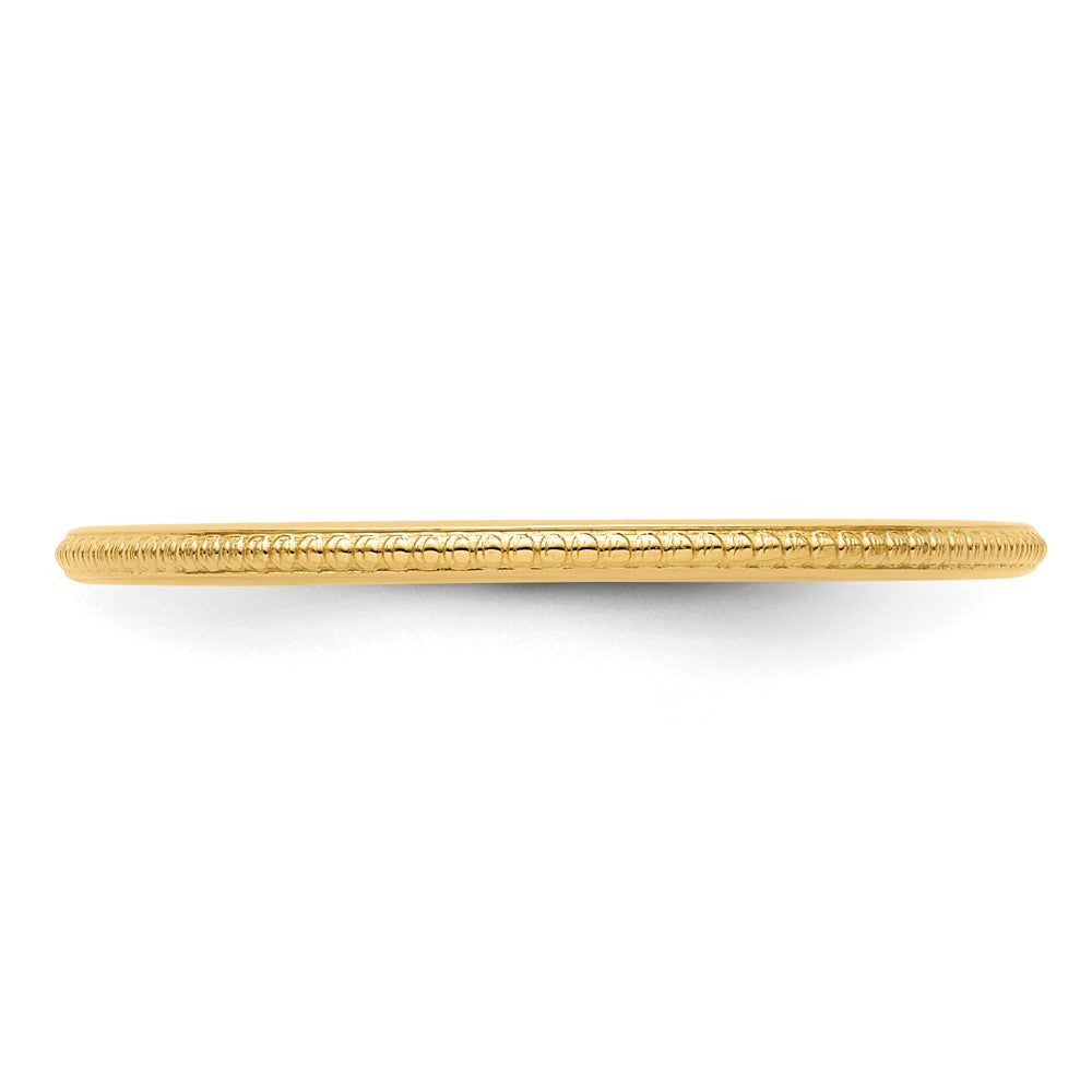 14k Yellow Gold 1.2mm Beaded Stackable Band Ring Size 7