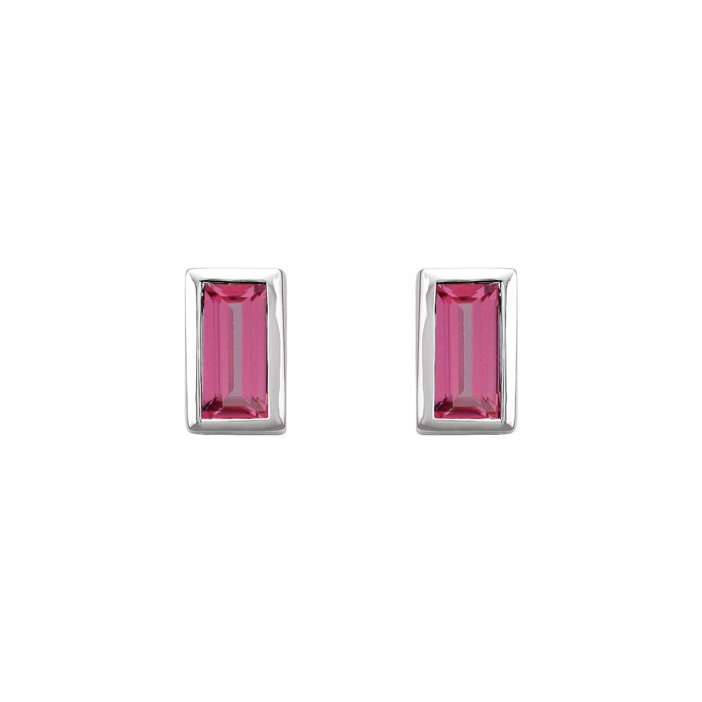 Gift for Mothers 14k White Gold Natural Pink Tourmaline Bezel-Set Stud Earrings