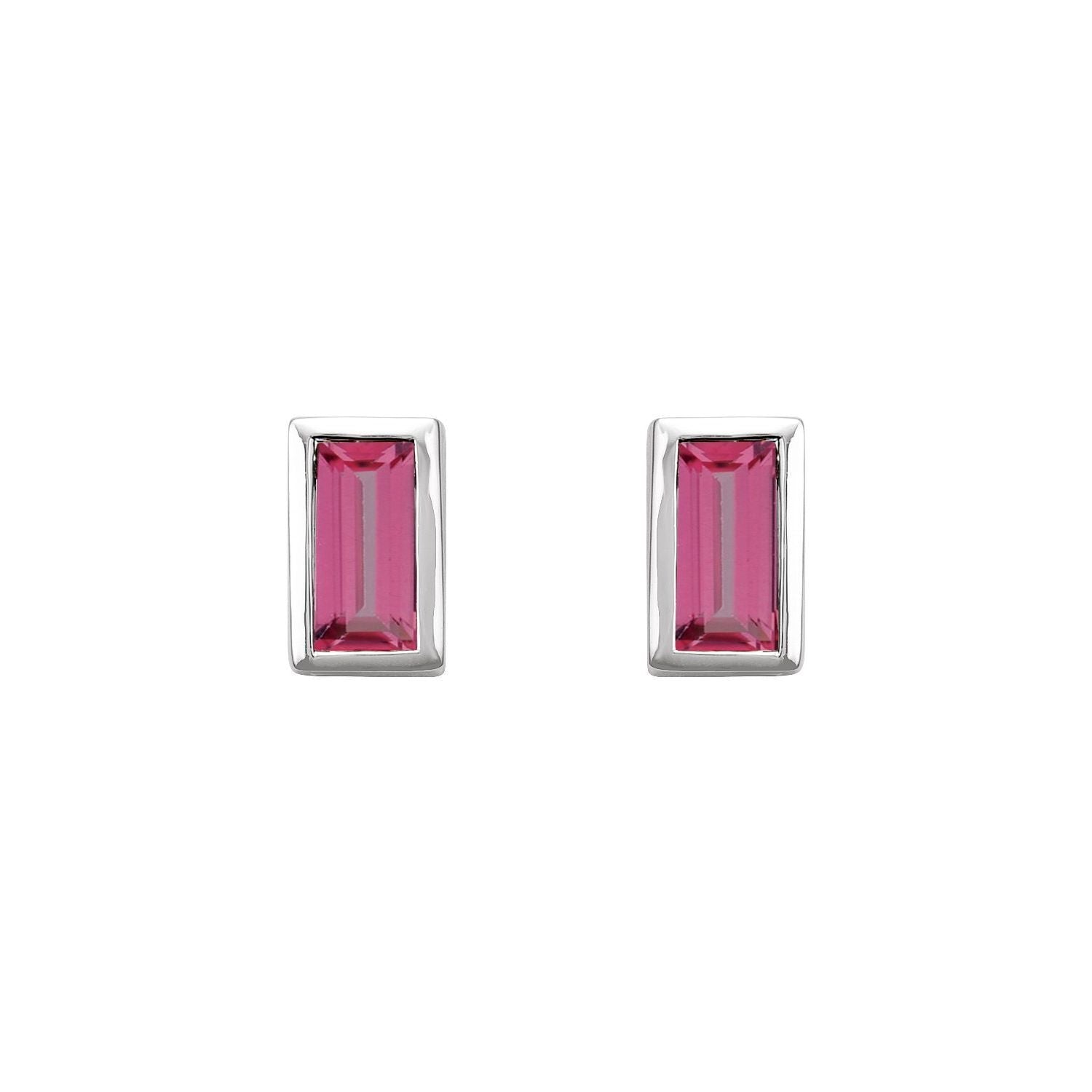 Gift for Mothers 14k White Gold Natural Pink Tourmaline Bezel-Set Stud Earrings