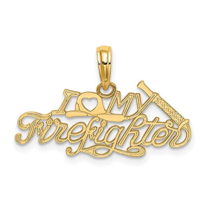 14k Yellow Gold I LOVE MY FIREFIGHTER Charm