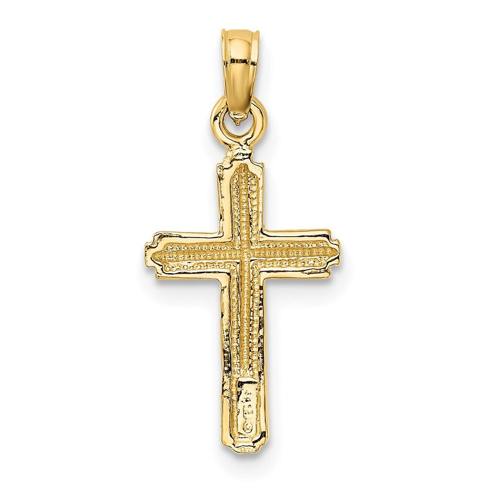 14k Yellow Gold Polished Cross With Stripped Border Pendant for Women