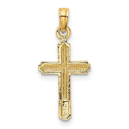 14k Yellow Gold Polished Cross With Stripped Border Pendant for Women