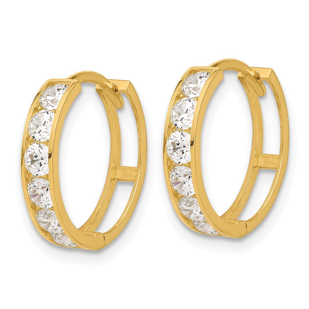 14k Yellow Gold Polished CZ 4x16mm Huggie Hoop Earrings