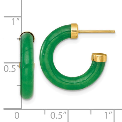 14k Yellow Gold Polished 3.8mm Jade C-Hoop Earrings Gift for Women